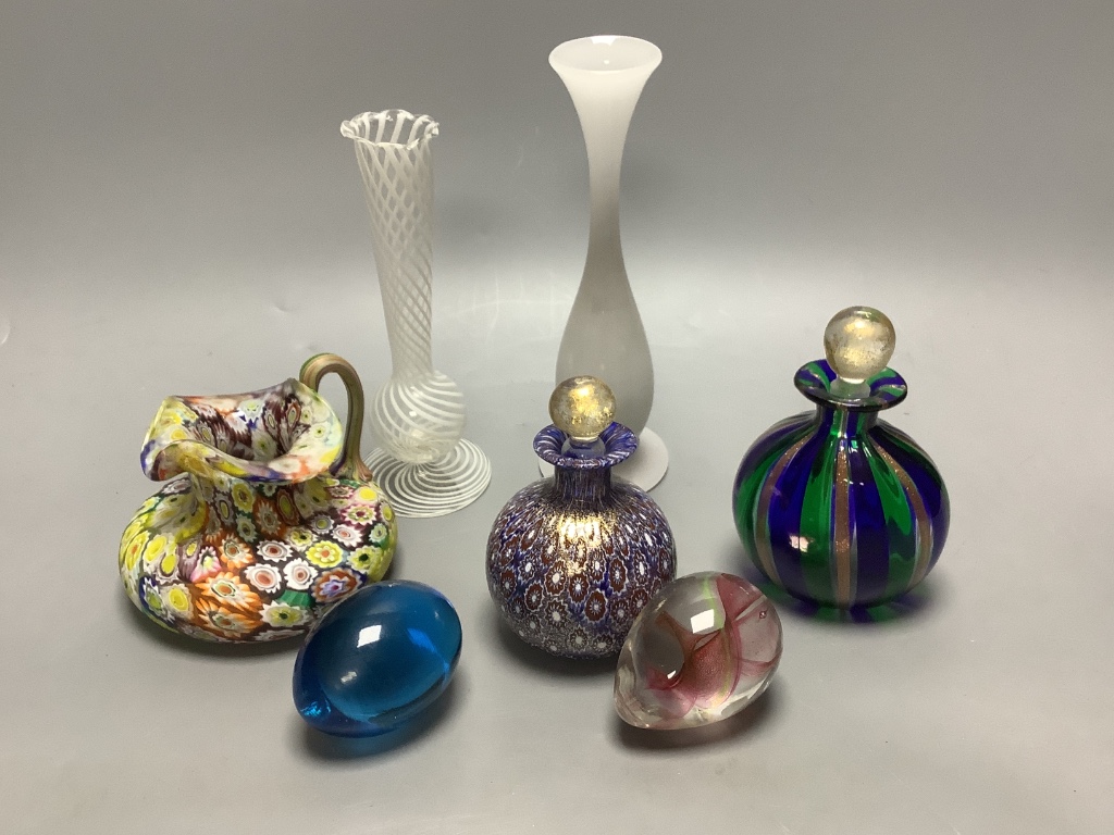 A quantity of Venetian and other glass, including millefiore, tallest 19cm